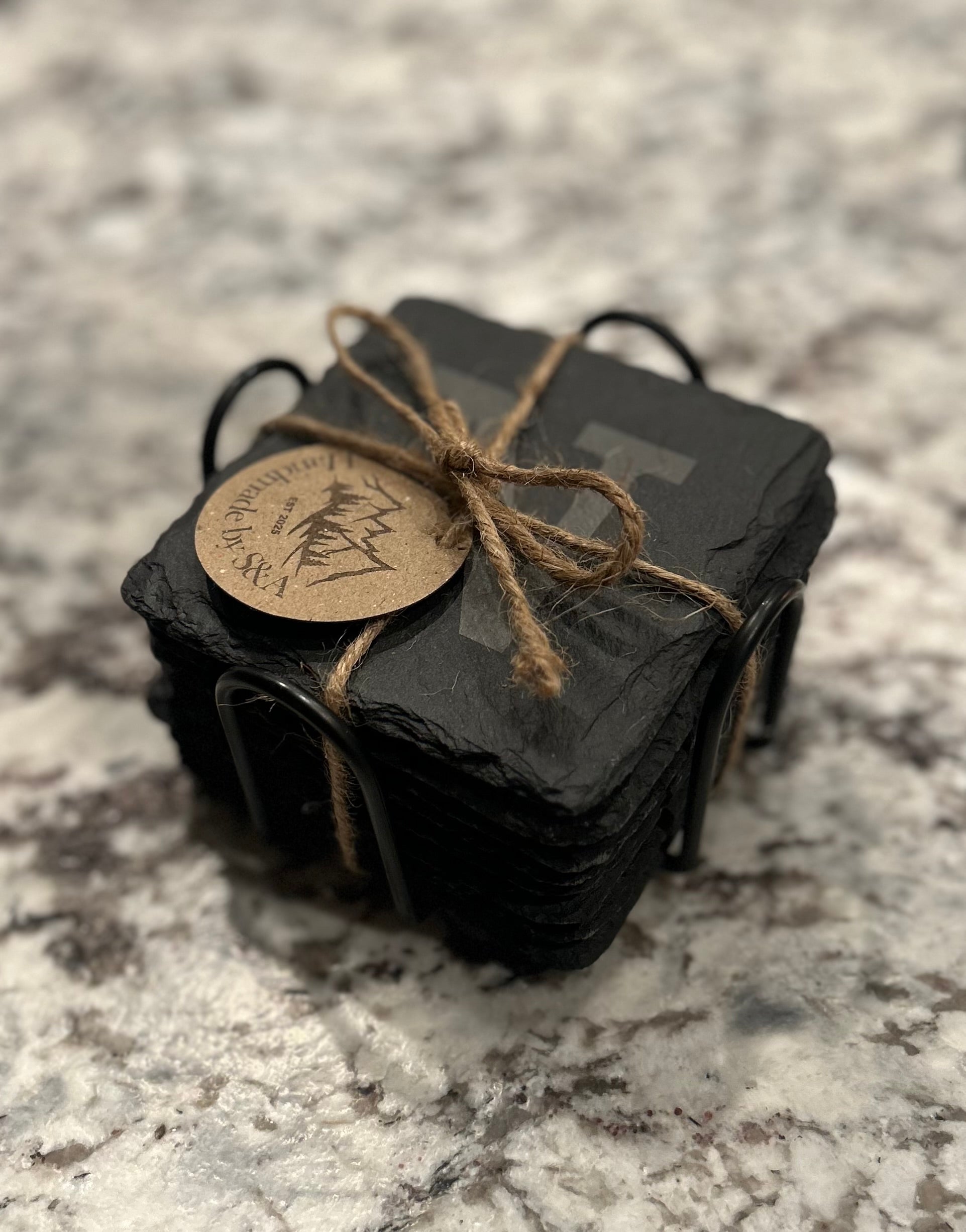 Personalized 4x4" Slate Coasters – Set of 8 with Custom Laser-Engraved Initial
